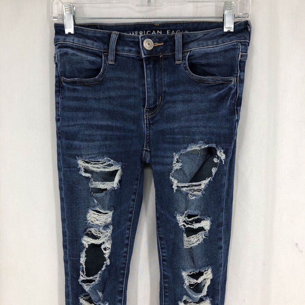 American Eagle Jegging Crop Next Level Stretch Distressed Destroyed Jean 4 27x25